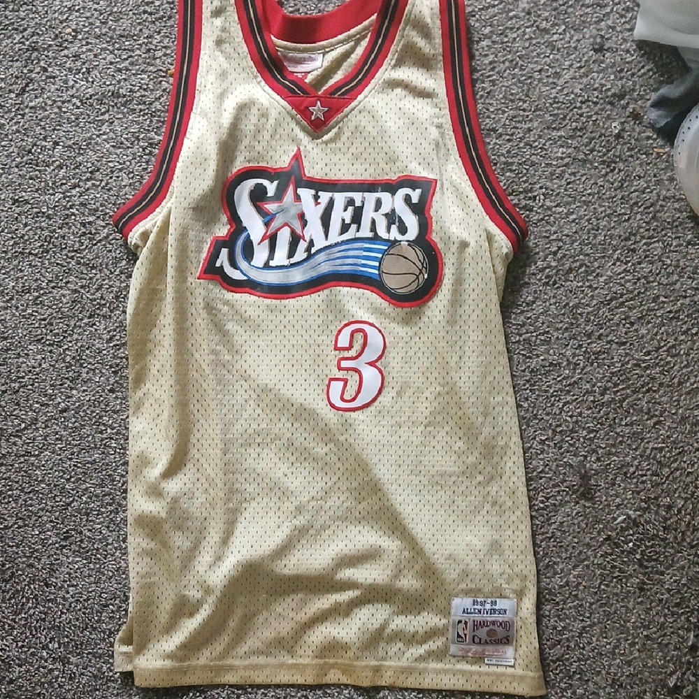 Mitchell & Ness Gold Sixers Jersey with Red Trim
